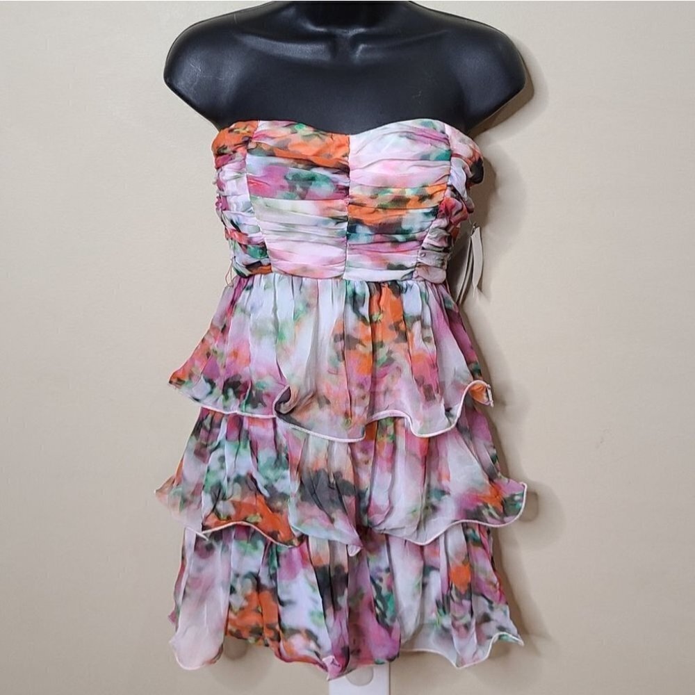 NWT As U Wish Strapless Floral Tiered Ruffle Mini Dress - Size 3